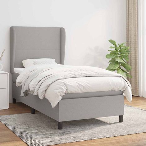 Cama box spring con colchón tela gris claro 80x200 cm (1/5)