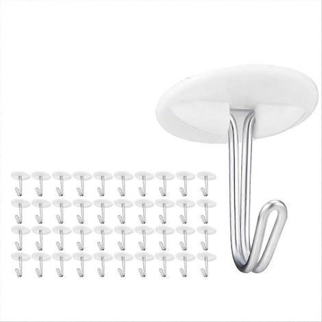 50 crochets adhésifs pour plafond, décoration suspendue de salle de classe, en plastique blanc adhésif, sans perçage, petits crochets pour faux plafond. (1/5)