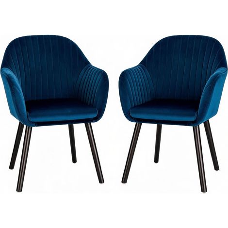 CHICFURN Silla de comedor de terciopelo azul 42x50x81 cm, lote de 2, con reposabrazos (1/5)