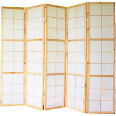 Biombo de 5 paneles en madera natural y papel de arroz 175x220cm PAR06035 (1/3)