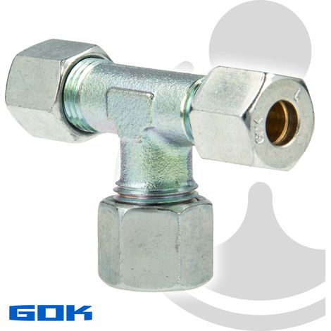 Schneidringverschraubung Typ TR - T-Stück - reduziert Ø 10 x 8 x 10 mm , Stahl verzinkt, Schneidring Stahl (1/5)