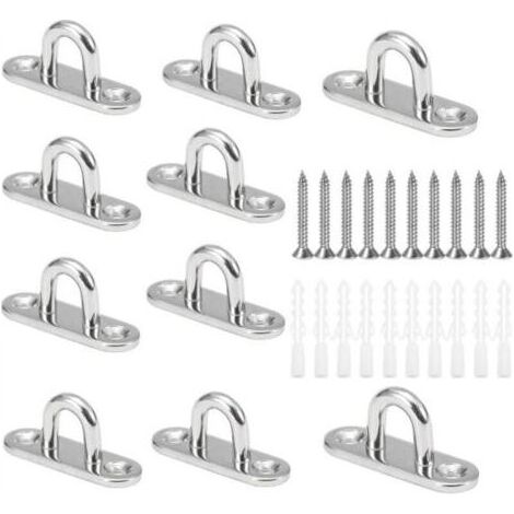 10 Pcs M5 Crochets de Plafond en Forme U Acier Inoxydable 304 Base 15 x 45mm Support Mural Plaques à Oeil pour Fixer Les Cordons sur Bateau Yoga ou Suspendre Les Lustres de Plafond (1/5)