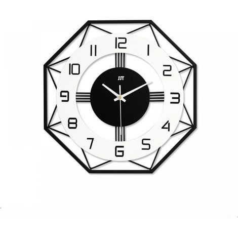 Horloge Murale Design Moderne en Métal et Bois avec Cadre Géométrique Décoration Murale Pendules Murales Silencieuse pour Cuisine, Bureau, Salon (1/5)