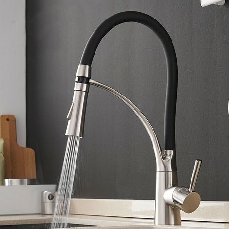 Noir Robinet de Cuisine,Mitigeur Cuisine D'évier Pivotants à 360 °avec Flexible Noir Tuyau en Silicone,Robinet Monocommande en Acier Inoxydable - 2 types de jet - Mitigeur moderne (1/5)