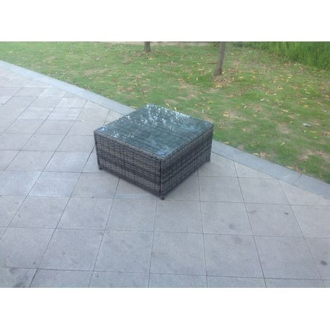Fimous Square Rattan Coffee Tea Side Table Indoor Outdoor Use Garden Furniture Accessory Patio Dark Grey Mixed