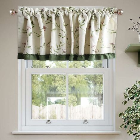 SHINING HOUSE Trennvorhang aus Baumwolle und Leinen, Blumenmuster, kurzer Vorhang für kleine Fensterdekoration für Schrank und Café, 130 x 60 cm (1/5)
