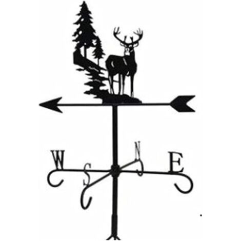 Girouette de jardin en fer sur le toit, girouette de jardin en fer de cerf de forêt de jardin, indicateur de direction du vent extérieur, toit, jardin, montagne, décoration de cour (1/4)