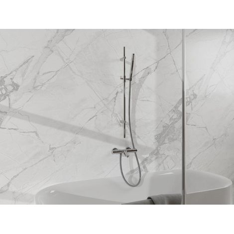 Fortifura Calvi Mitigeur baignoire - avec barre curseur - douchette stick - flexible en métal - Chrome (1/5)