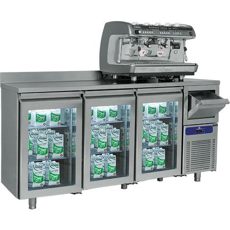 Arrière Bar Réfrigérée Avec 3 Portes En Verre GN 1/1, Tiroir à Marc Et Dosseret, -2°/+8°C - Mastro
