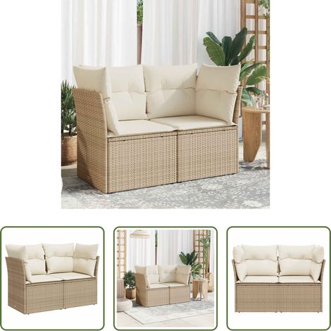 2-Sitzer - Gartensofa mit Kissen 2-Sitzer Beige Poly Rattan (1/5)