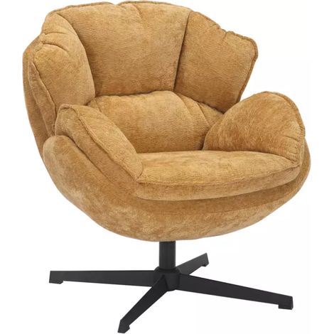 Fauteuil moelleux pivotant à 360° en tissu et cuir curry TORNE (1/5)