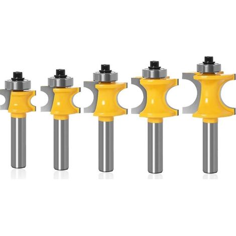 Lot de 5 fraises à queue demi-ronde 8 mm, mèches à bois à nez de taureau, rayons de 3/8", 5/16", 1/4", 3/16", 1/8", outils de menuiserie (1/5)
