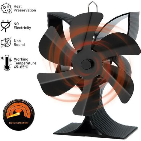 Ventilateur de poêle, ensemble d'outils de cheminée avec 6 lames,pas d'électricité (1/4)