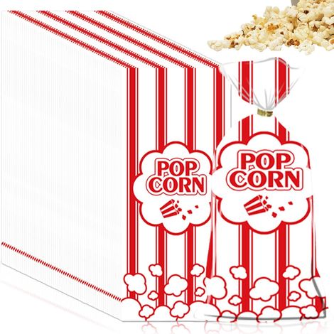 Sacs à pop-corn: 300 sachets à pop-corn rayés rouges et blancs, 12,5 x 27,5 cm petite boîte, accessoires pour machines à Pop-corn pour fêtes de famille, anniversaires, Noël (1/5)