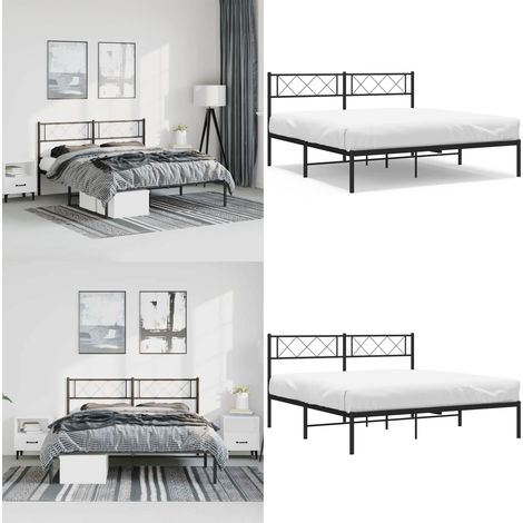 Estructura cama sin colchón con cabecero metal negro 135x190 cm - Estructura de cama - Cama sin colchón