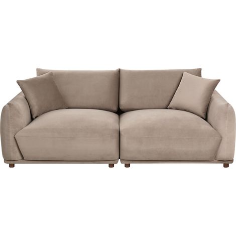 Sofa Taupe Velvet Upholstery 3 Seater with Scatter Cushions Wooden Legs Modern Living Room Settee JUBEK (1/5)