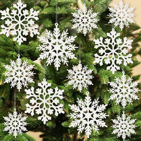 36 décorations de sapin de Noël en forme de flocons de neige blancs pailletés (1/5)