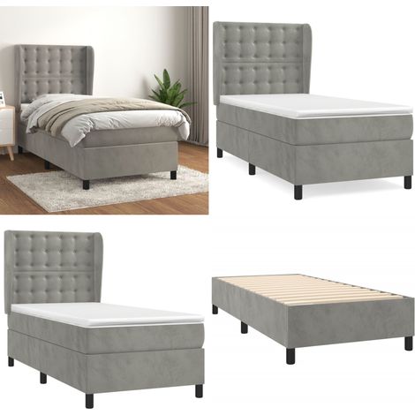 Sommier à lattes de lit et matelas Gris clair 90x190 cm Velours - Lit Tapissier - Lit Velours - Lit Double - Literie - Chambre À Coucher - Home & Living