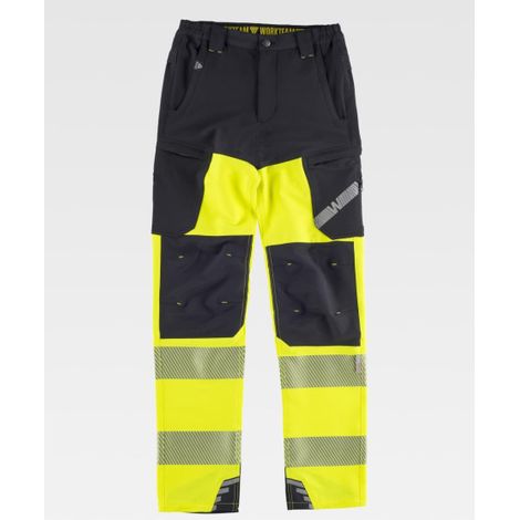 Pantalón elástico de alta visibilidad con cintas reflectantes C3550 WORKTEAM XL Negro+Amarillo A.V.