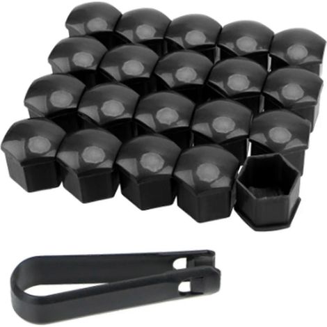 Un jeu de 20 cache-écrous de roue avec outils de démontage, antirouille, compatibles avec tous les modèles de voitures, 17 mm noir. (1/5)