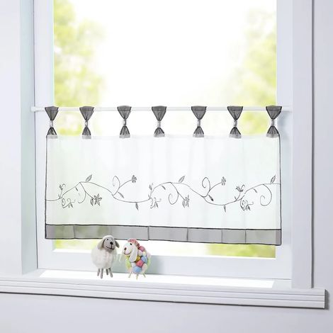 Voilage brodé fleurs motif transparent, rideau de café bistrot 30x90cm, lot de 1 pièce (1/4)