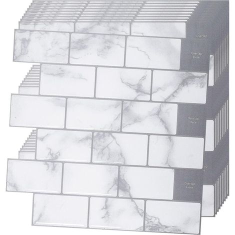 Lot de 10 autocollants muraux imitation carrelage, motif brique 3D, 30 x 30 cm, couleur marbre (1/5)