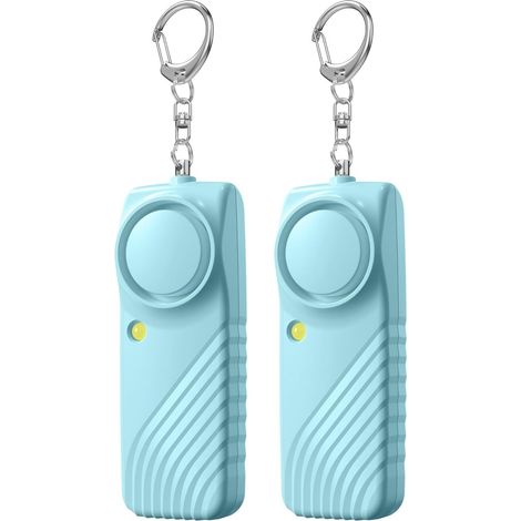 Alarme personnelle portable, 130 dB, avec lampe torche LED, dispositif d'autodéfense extérieur, sirène de sécurité d'urgence, bleu, lot de 2 (1/5)