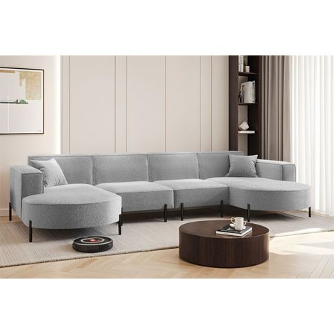 Wohnlandschaft U-Form Sofa VALENCIA XL in Stoff Quelle Hellgrau (1/2)