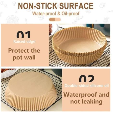 Feuille Cuisson Air Fryer - Papier Sulfurisé Prédécoupé Forme Bol Rond - 100 Pièces - Compatible Toutes Friteuses à Air (1/4)