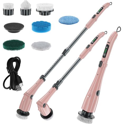 Electric Rotating Cleaner, IPX7 Waterproof Bathroom Cleaning Brush, Cordless Shower Cleaner with 7 Replacement Heads and Adjustable Extension Handle, Cleaning Supplies (1/5)