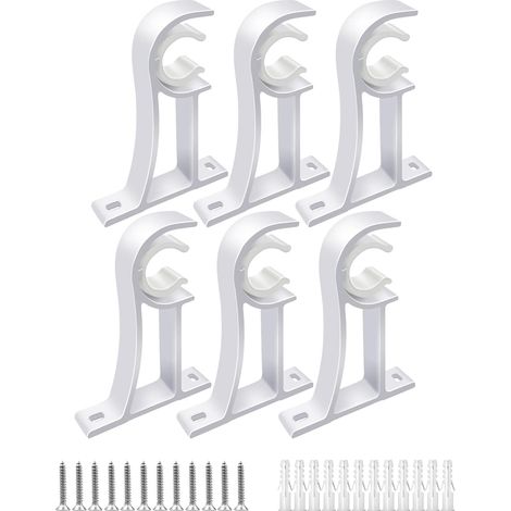 Lot de 6 supports de tringle à rideaux, alliage d'aluminium, blanc, boucle plastique, diamètre 25-35 mm, intérieur extérieur