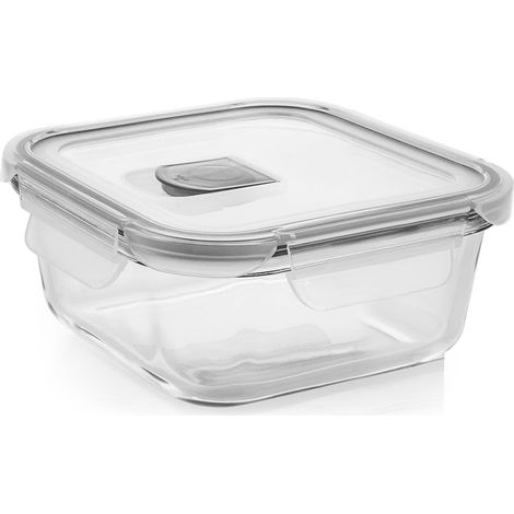 Boîte en verre avec couvercle en polypropylène avec valve - 530 ml, 13,5 x 13,5 cm - Hermétique, lavable au lave-vaisselle, micro-ondes et four (sans couvercle) (1/2)