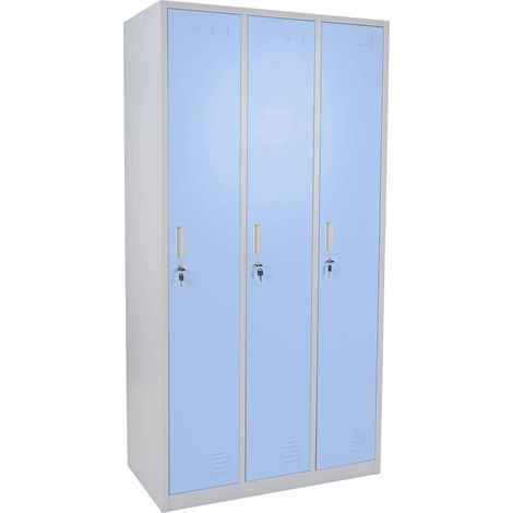 [NEUWERTIG] Schließfach Preston T829, Spind Wertfachschrank Schließfachschrank, Metall 3 Fächer blau (1/5)