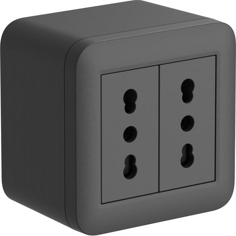 Contenitore da superficie FIXA con due prese bivalenti (10/16A), Nero, IP40, compatibile per installazione con tubo rigido e canalina