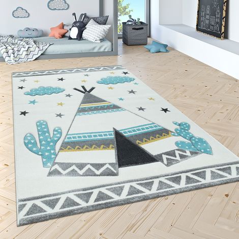 Paco Home Kinderteppich Kinderzimmer Moderne Pastell Farben, Niedliche Motive, 3D Effekt 120x170 cm, Creme