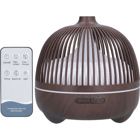 Humidificateur d'air domestique avec télécommande, diffuseur d'huiles essentielles ultrasonique et lumière LED RGB, 100-240 V, aspect bois foncé, prise britannique (1/5)