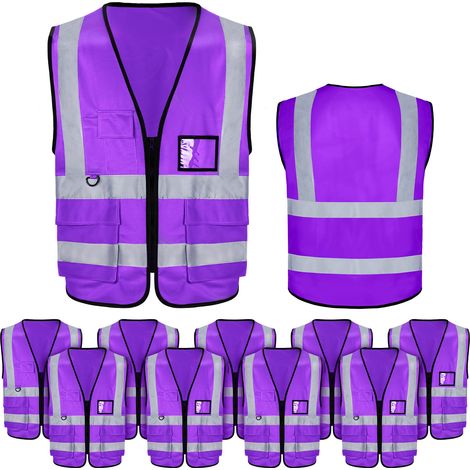 10 gilets de sécurité Gilet de sécurité haute visibilité avec bandes réfléchissantes pour la construction, la course à pied en extérieur, le cyclisme et la marche de nuit (violet)