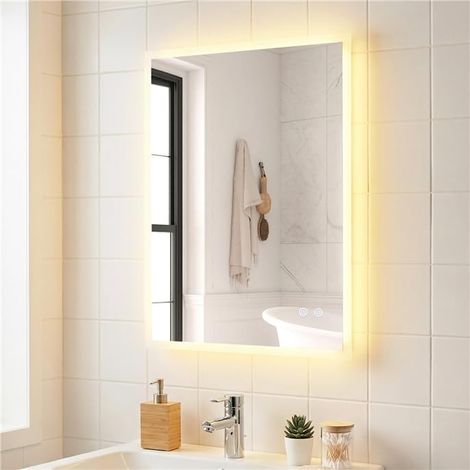 miroir LED salle de bain rectangulaire éclairage coiffeuse rétroéclairé mural grande pièce petite moderne suspendu argent verre trempé vertical hori