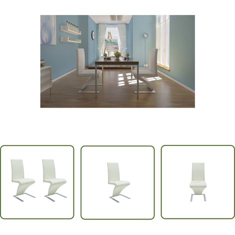 The Living Store Chaises à manger lot de 2 blanc similicuir - Chaise De Salle À Manger - Chaise Design - Chaise Blanche - Chaise En Simili Cuir - Chaise Moderne (1/5)