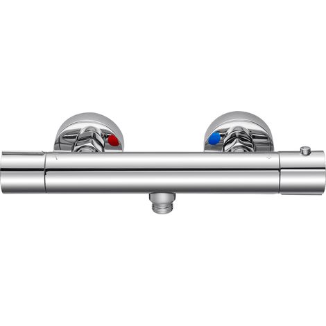 Auralum Max Termostato doccia con pulsante di sicurezza 38°C, miscelatore termostatico doccia, miscelatore acqua calda e fredda per bagno - Cromato