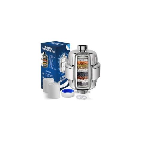 Filtre de douche 25 couches – Adoucisseur d'eau anticalcaire – Élimine chlore et métaux – Compatible avec toutes pommes de douche (1/4)