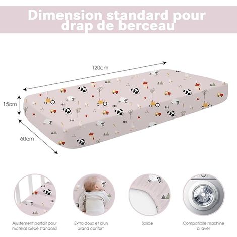 Draps Housse 60x120 cm 4 Doux Respirants Microfibre Polyester Universels Lit Berceau Pink Ranch (1/2)