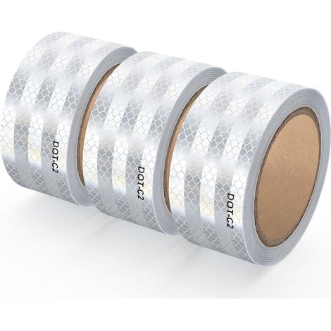 3 Rouleaux de Ruban Réfléchissant Blanc 5CMX9.14M Reflechissante Autocollante Ruban Avertisseur Réfléchissant pour Véhicules, Voitures, Remorques (1/4)