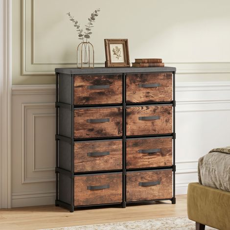 commode 8 tiroirs, meuble de chambre en métal pour lit, marron rustique (1/5)