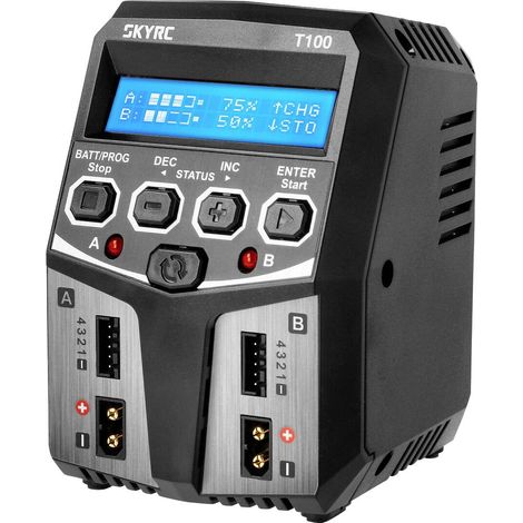 SKYRC T100 Chargeur de modélisme 5.0 A plomb, LiFePO, LiHV, Li-ion, Li-polymère, NiCd, NiMH Coupure par minuteur, Affichage graphique Y450832 (1/3)