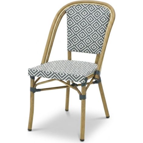 Chaise Brasserie Extérieur Terrasse de Café en Aluminium et Textilène Tressé en Bleu et Blanc (1/5)