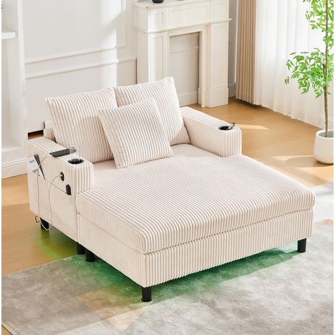 Sessel mit USB, Getränkehalter und LED 142x128 cm Beige OKMYHOME (1/5)