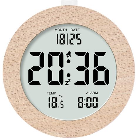 Sveglia digitale in legno per camera da letto, sveglia in legno da 4 pollici a batteria con funzione snooze e luce notturna, display LCD elettronico (1/5)