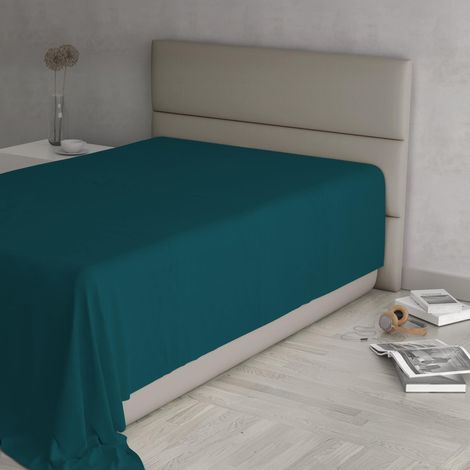 Lenzuolo Sopra MAX COLOR Singolo 150x300 cm, 100% Cotone Made in Italy – Lenzuola Letto Singolo in Tinta Unita - VERDE PETROLIO (1/4)
