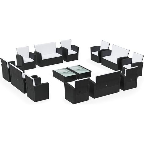 vidaXL Set Divani da Giardino 16 pz con Cuscini in Polyrattan Nero